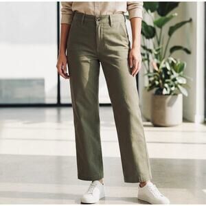 American Giant Pants Wide Leg High Rise Cotton Stretch Olive Green Size 2 NEW